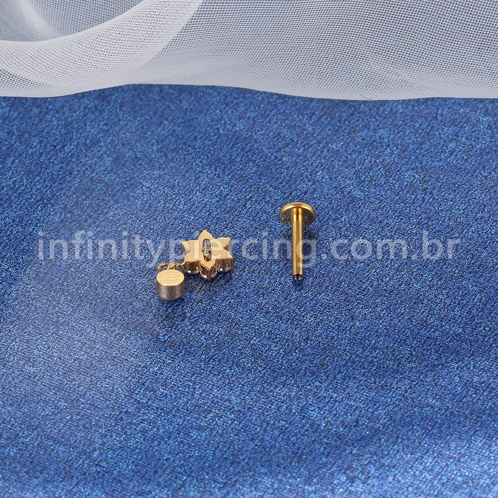 Piercing Labret Titânio Flor Com Pingente Zircônia