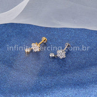Piercing Labret Titânio Flor Com Pingente Zircônia