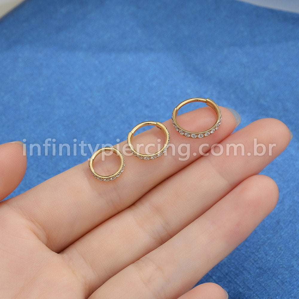 Piercing Argola Titânio Segmento Articulado 1 Fileira Zircônia