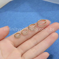 Piercing Argola Segmento Articulado Aço Cirurgico Zircôrnia 3 Fileiras Vazadas