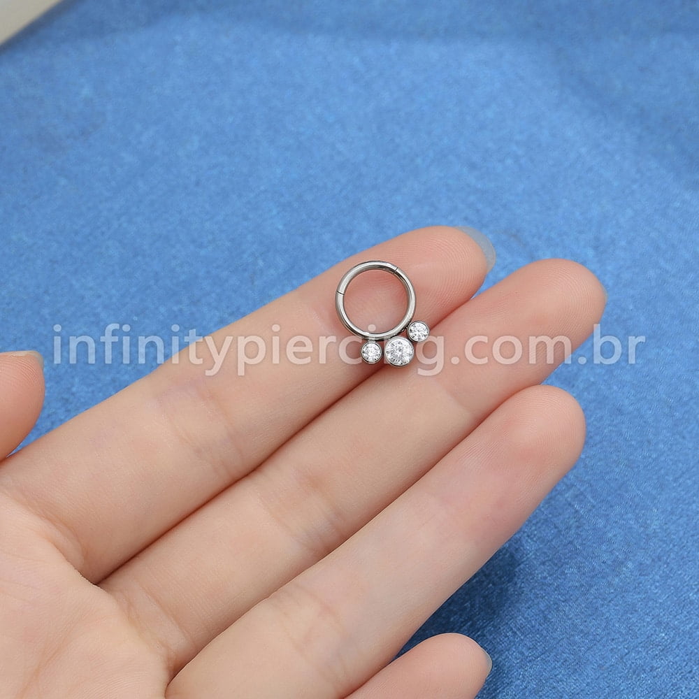 Piercing Argola Segmento Articulado Titânio Indiano Opala/Zircônia