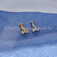 Piercing Labret Titânio Três Zircônias Cravejada