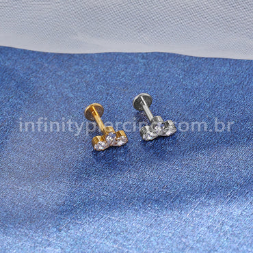 Piercing Labret Titânio Três Zircônias Cravejada