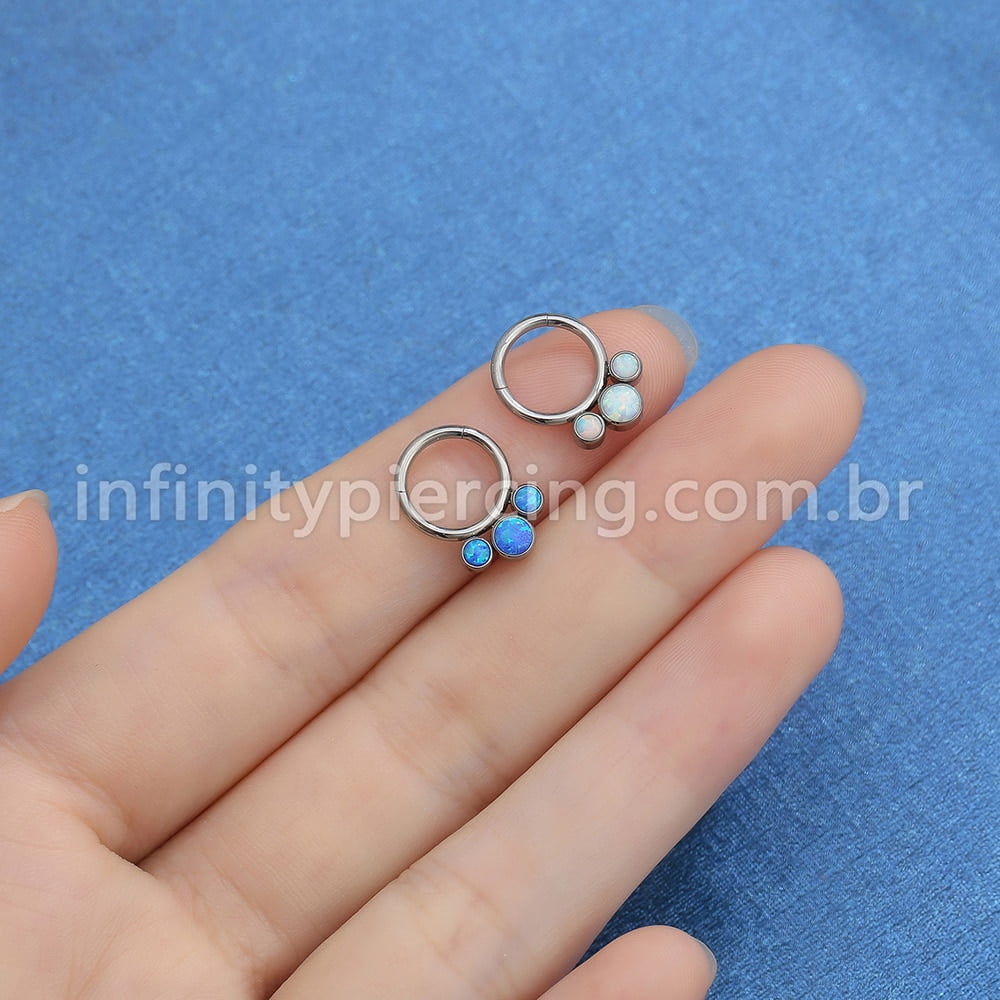 Piercing Argola Segmento Articulado Titânio Indiano Opala/Zircônia