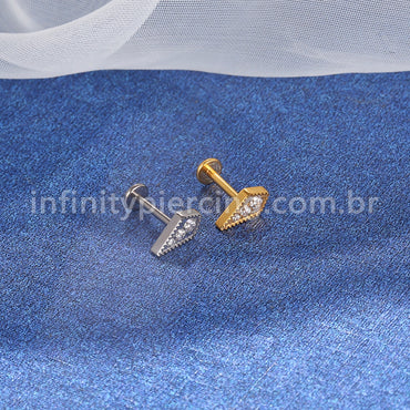 Piercing Labret Titânio Modelo Gravatinha Zircônia