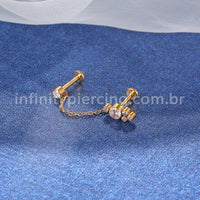 Piercing Labret Duplo Titânio Corrente Ponto De Luz E Indiano 5 Zircônias