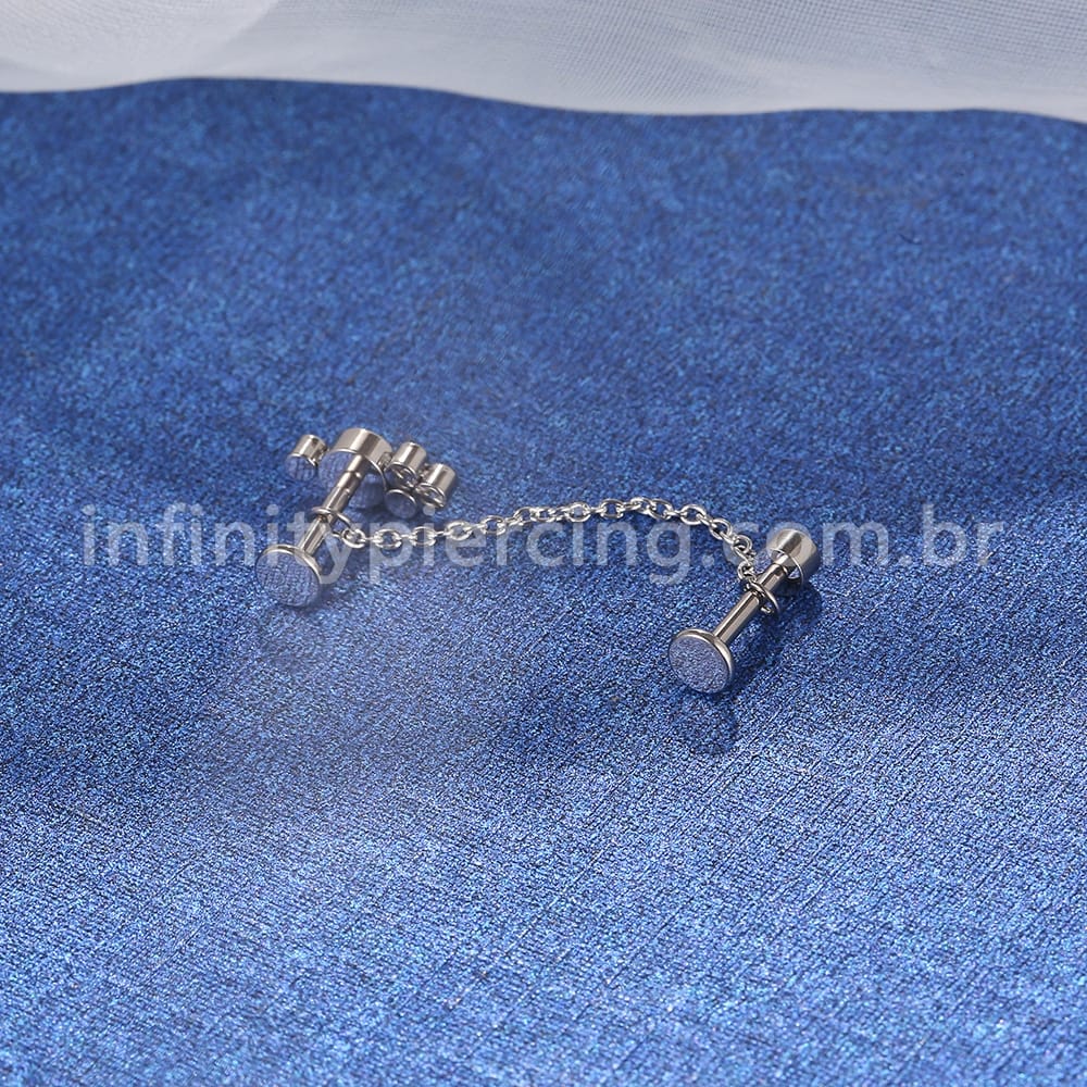 Piercing Labret Duplo Titânio Corrente Ponto De Luz E Indiano 5 Zircônias