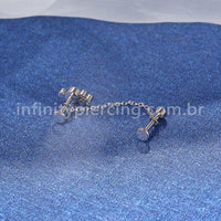 Piercing Labret Duplo Titânio Corrente Ponto De Luz E Indiano 5 Zircônias