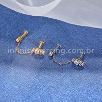 Piercing Labret Duplo Titânio Corrente Ponto De Luz E Indiano 5 Zircônias