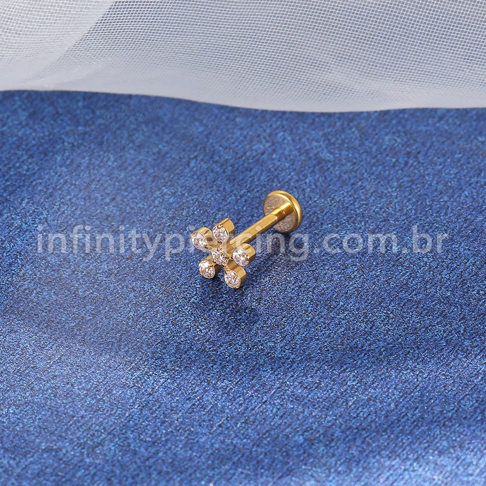 Piercing Labret Titânio Zircônia Flor