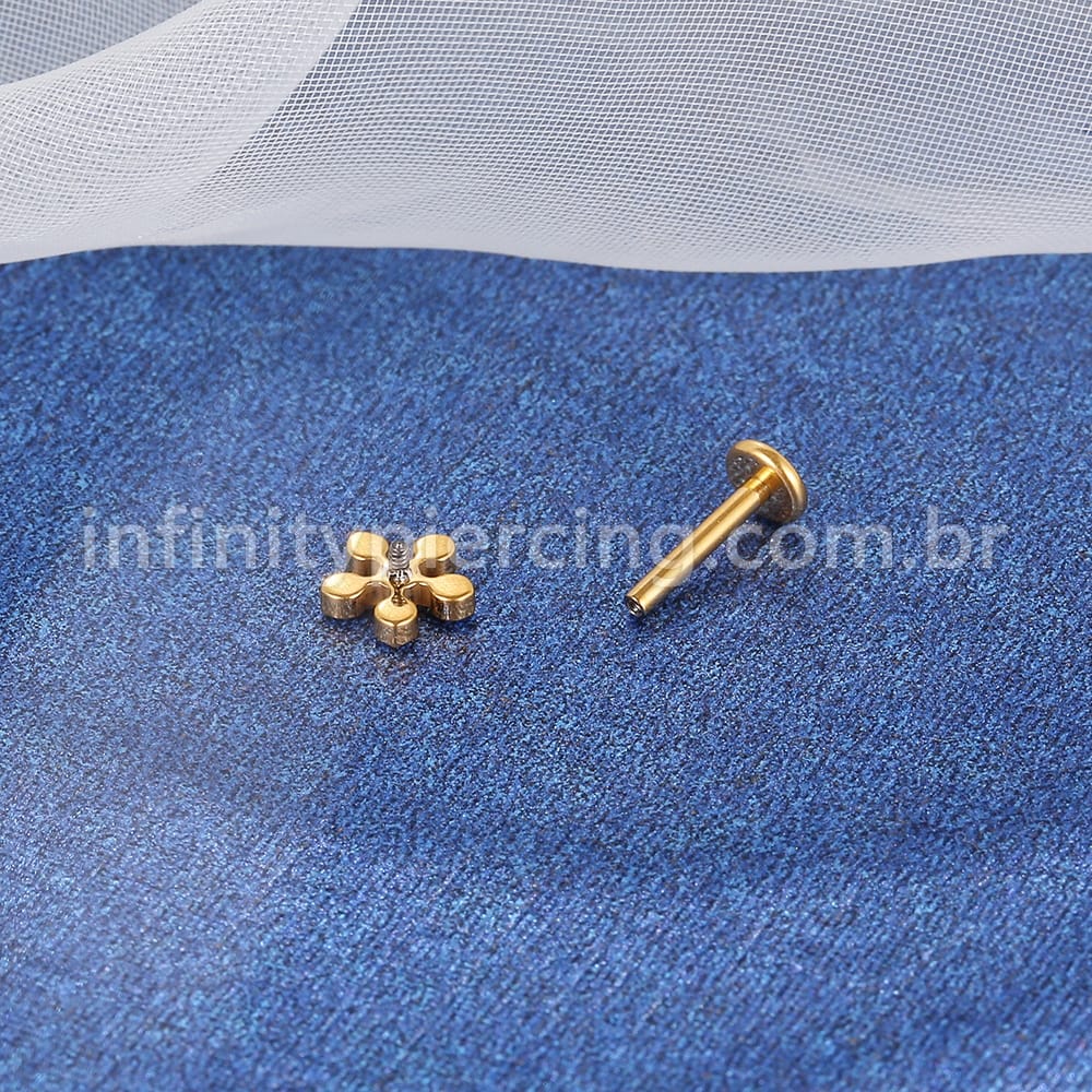 Piercing Labret Titânio Zircônia Flor