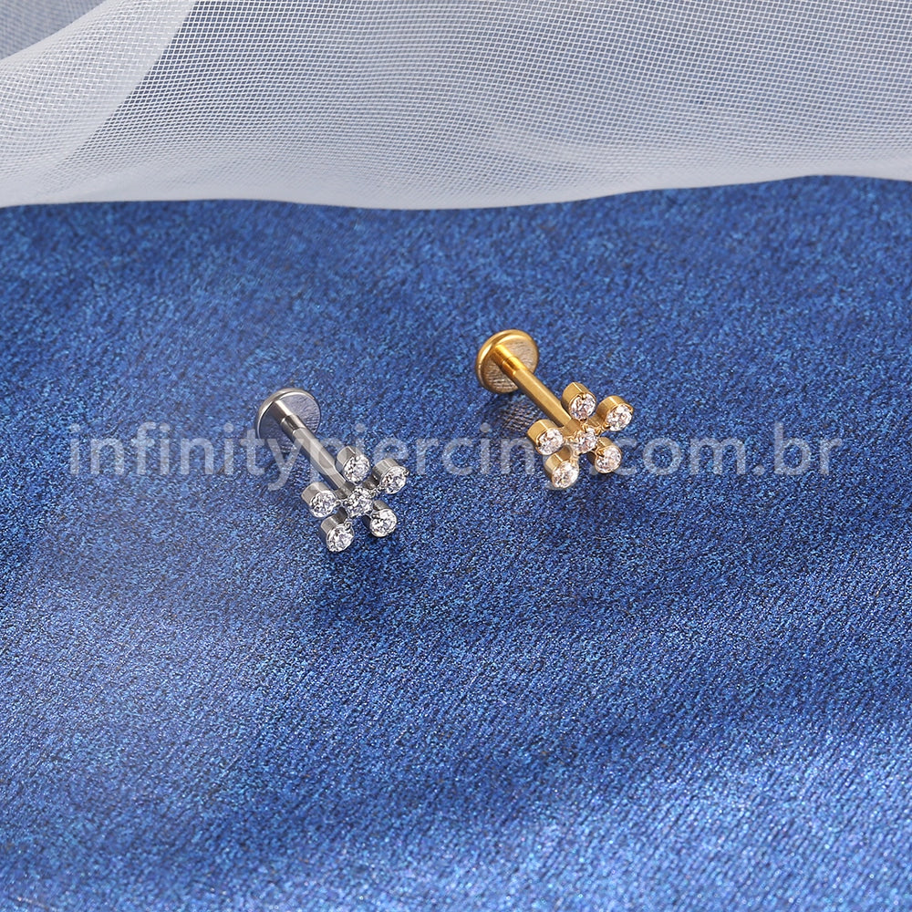Piercing Labret Titânio Zircônia Flor