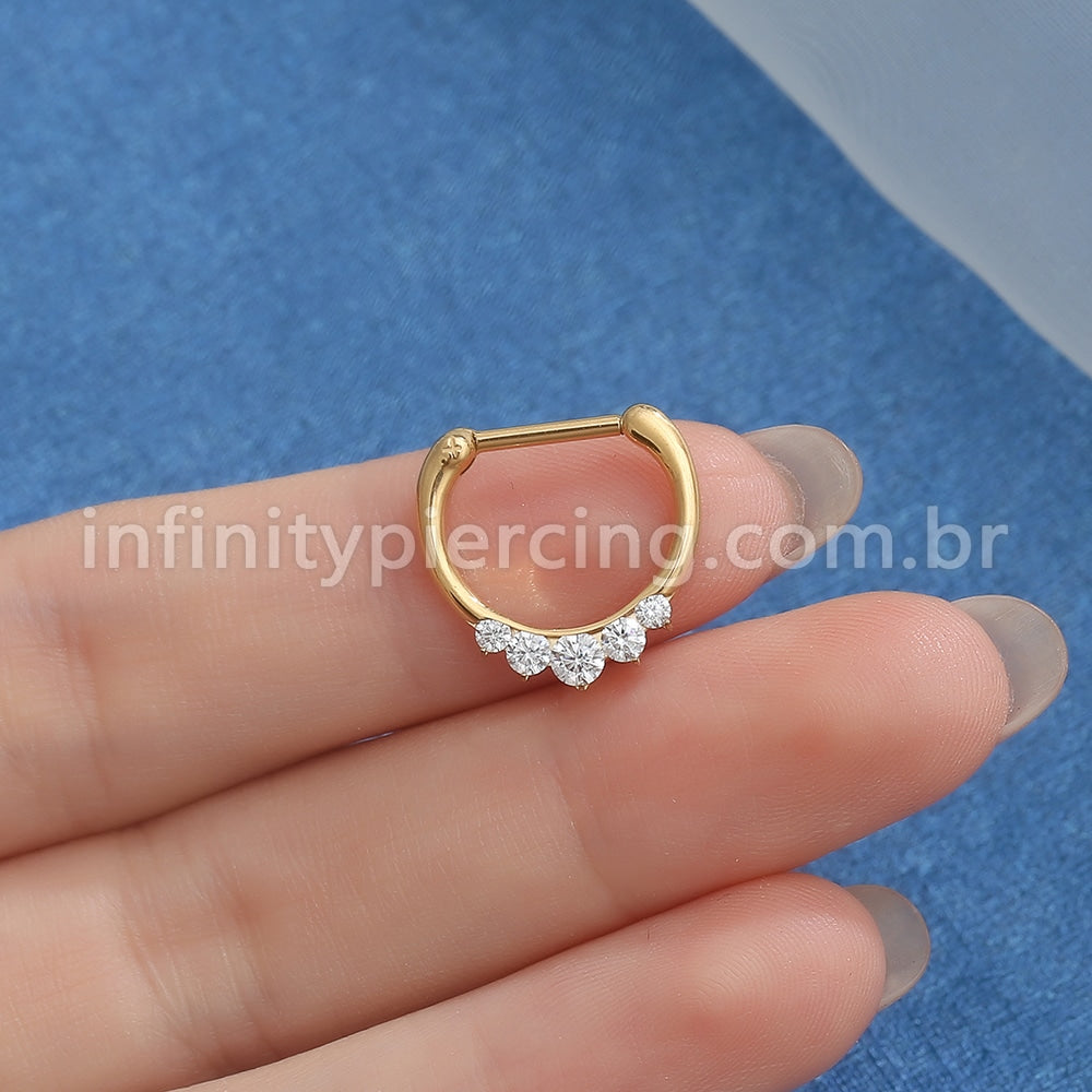 Piercing Meia Argola Titânio Segmento Articulado Detalhes Zircônia