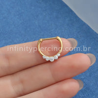 Piercing Meia Argola Titânio Segmento Articulado Detalhes Zircônia
