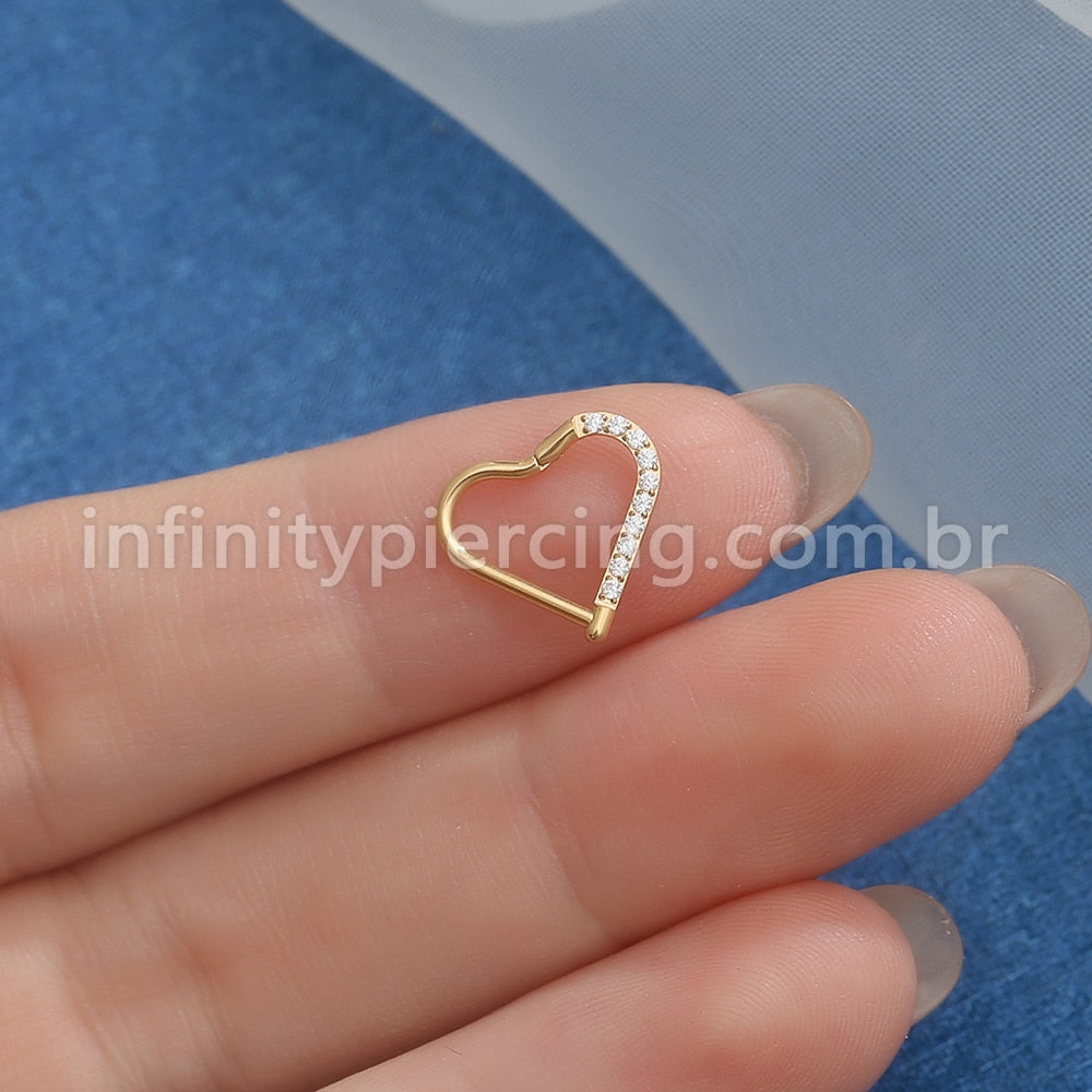 Piercing Coração Titânio Segmento Articulado Zircônia Cravejada