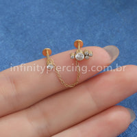 Piercing Labret Duplo Titânio Corrente Ponto De Luz E Indiano 5 Zircônias
