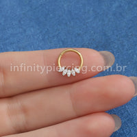 Piercing Argola Titânio Segmento Articulado 5 Pedras Zircônia Oval