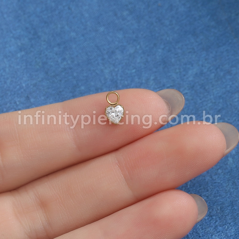 Pingente Para Piercing Titânio Coração G Zircônia