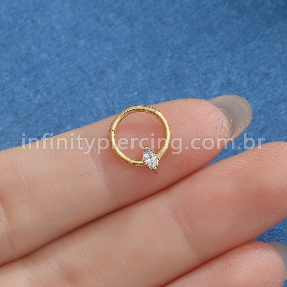 Piercing Argola Aço Cirúrgico Segmento Articulado Zircônia Oval Com Pontas