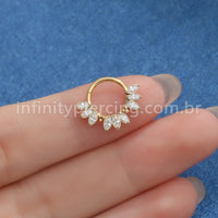 Piercing Argola Titânio Segmento Articulado 9 Pedras Oval Zircônia Cravejada