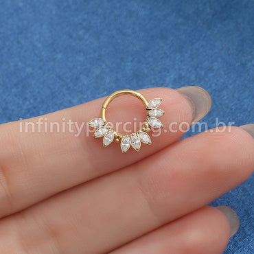 Piercing Argola Titânio Segmento Articulado 9 Pedras Oval Zircônia Cravejada