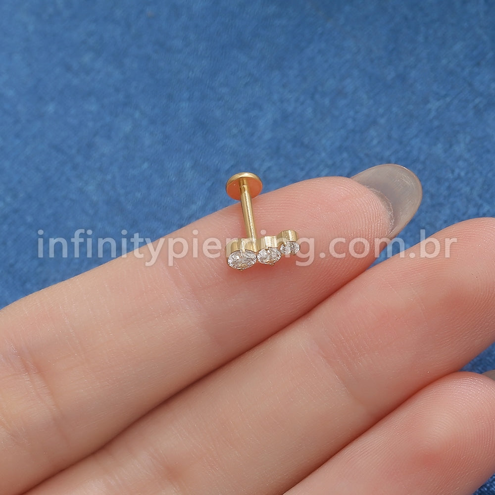 Piercing Labret Aço Cirúrgico Degrade 3 Zircônias
