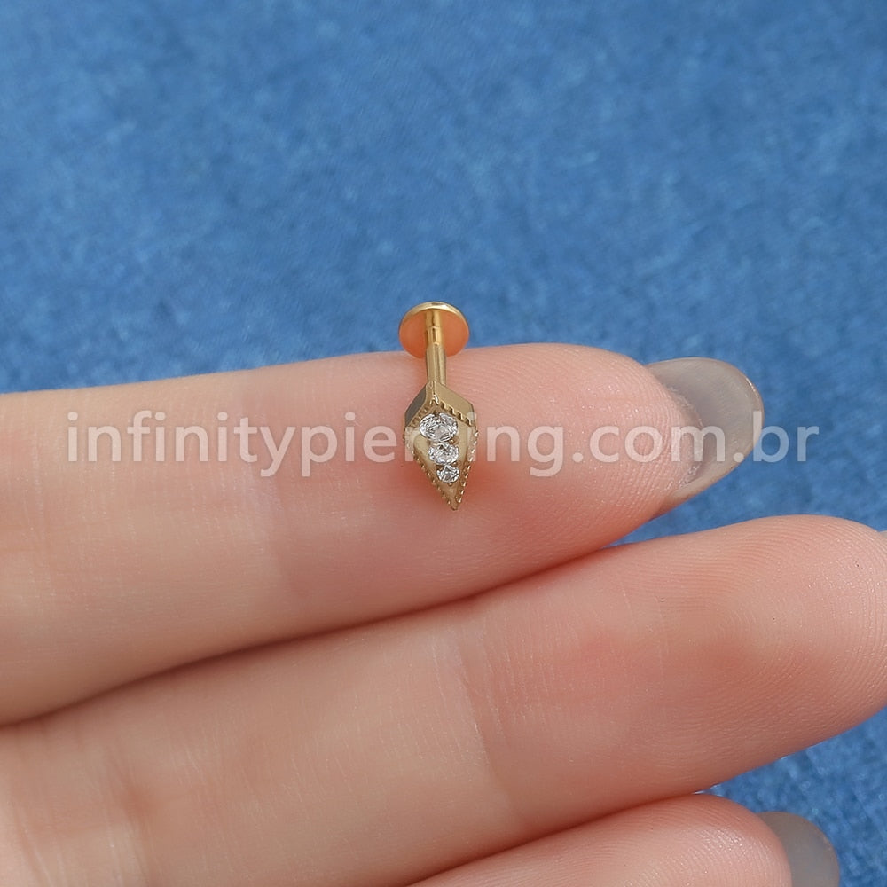 Piercing Labret Titânio Modelo Gravatinha Zircônia