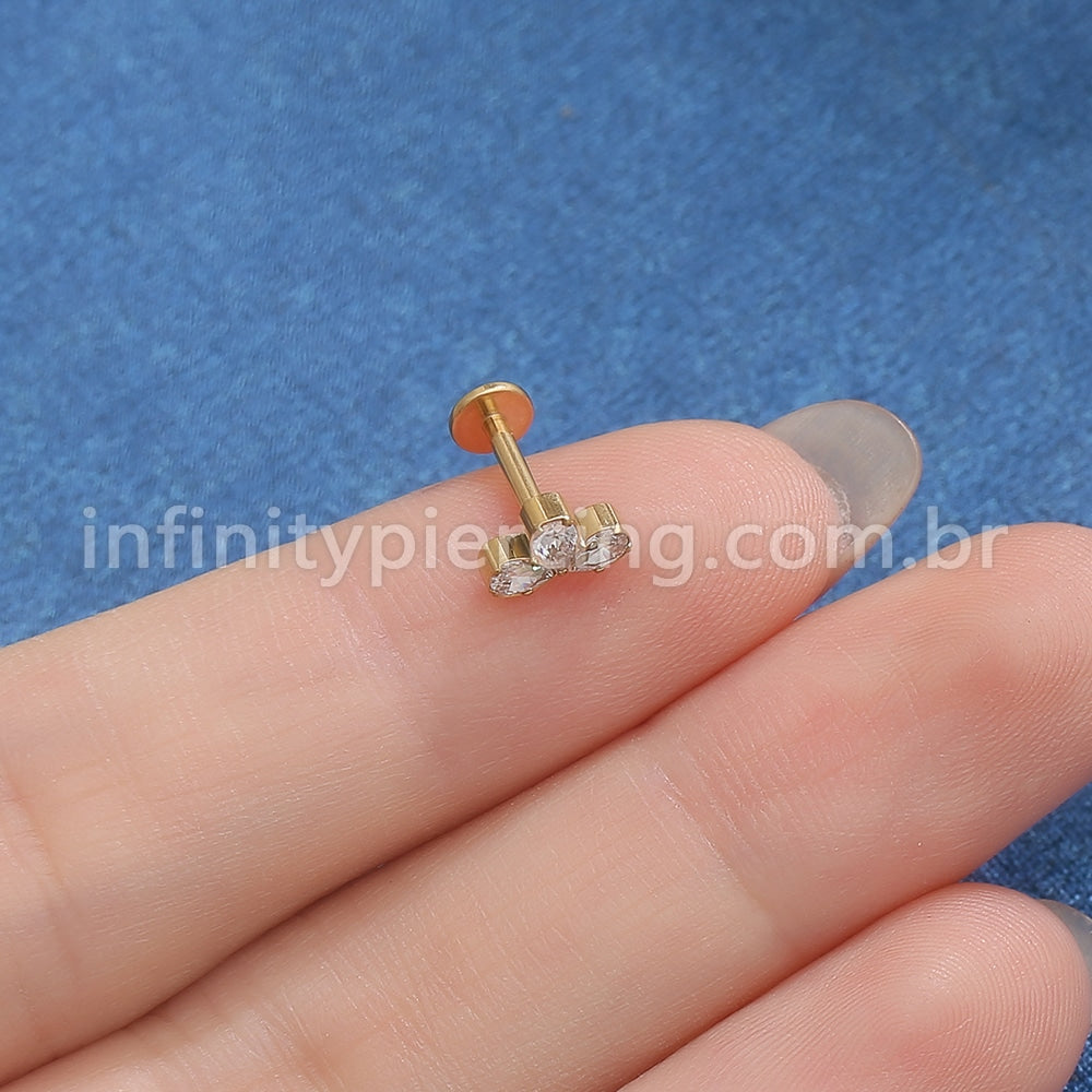 Piercing Labret Titânio Três Zircônias Cravejada
