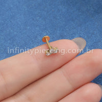Piercing Labret Titânio Três Zircônias Cravejada