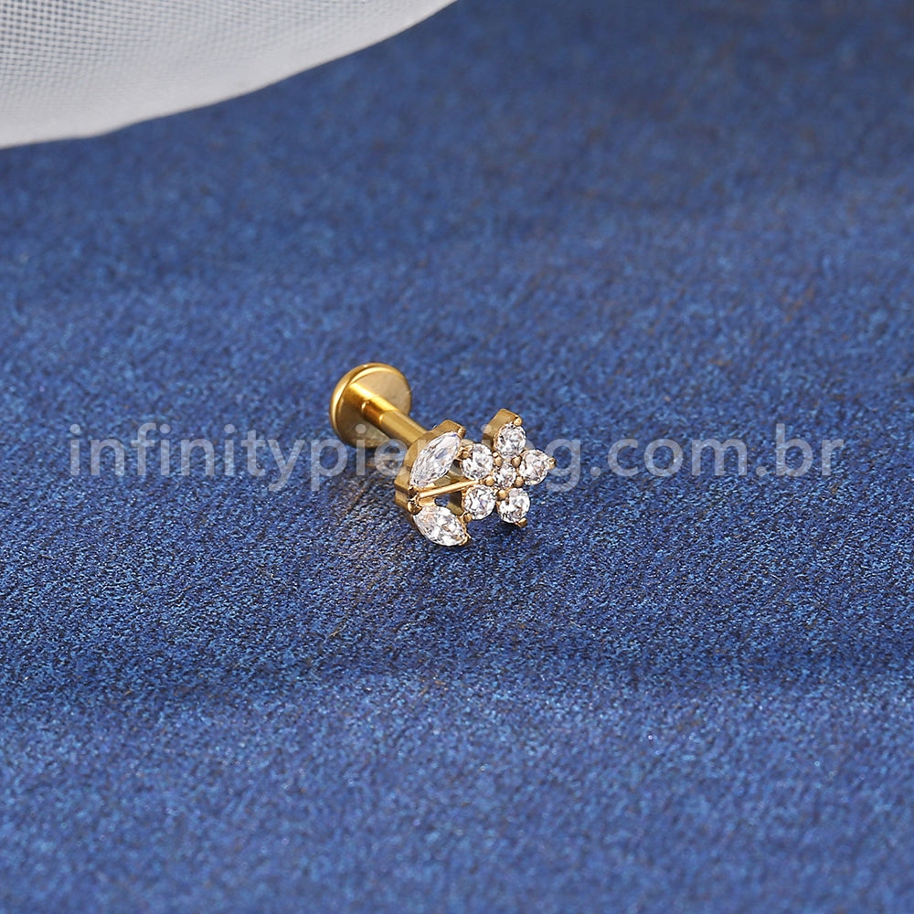Piercing Labret Titânio Flor Zircônia Cravejada