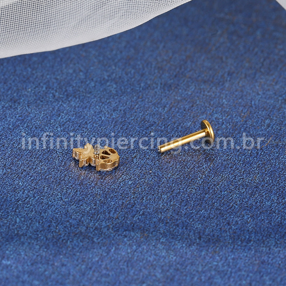Piercing Labret Titânio Flor Zircônia Cravejada