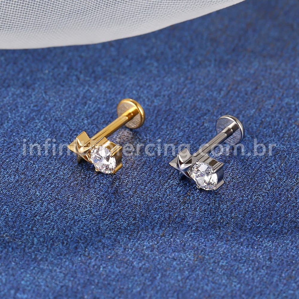 Piercing Labret Titânio Estrela Zircônia
