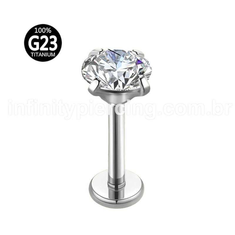 Piercing Labret Titânio Push Pin Ponto De Luz Cravejado