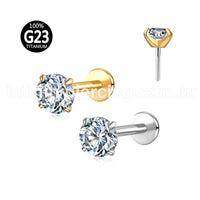 Piercing Labret Titânio Push Pin Ponto De Luz Cravejado