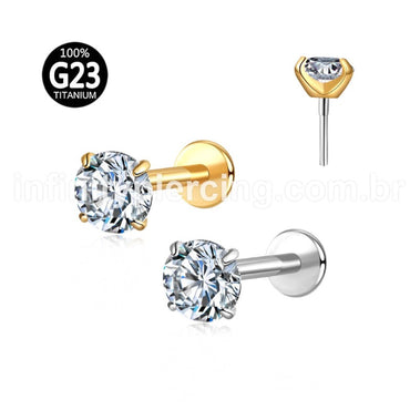 Piercing Labret Titânio Push Pin Ponto De Luz Cravejado