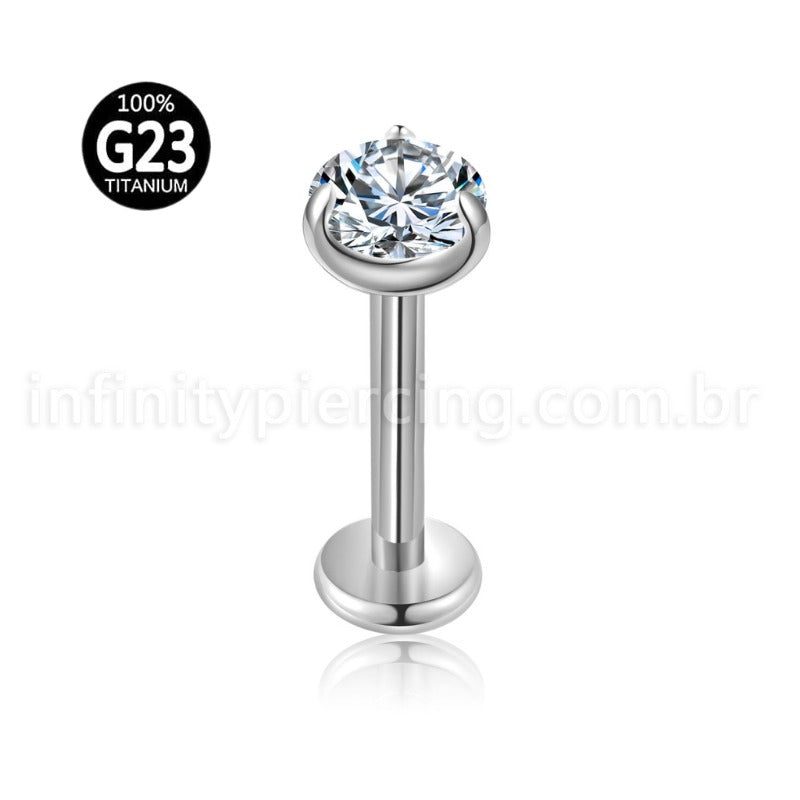 Piercing Labret Ponto De Luz Titânio Zircônia 3 Garras