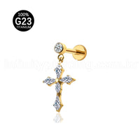 Piercing Labret Titânio Com Pingente Cruz