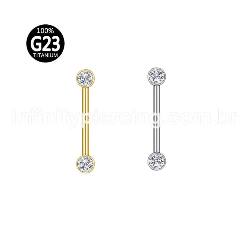 Piercing Barbell Push Pin Titânio 2 Pedras Zircônia