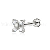 Piercing Minibarbell Aço Cirúrgico Flor Zircônia Cravejada