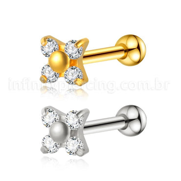 Piercing Minibarbell Aço Cirúrgico Flor Zircônia Cravejada