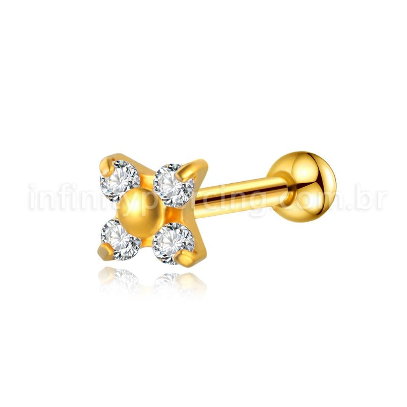 Piercing Minibarbell Aço Cirúrgico Flor Zircônia Cravejada