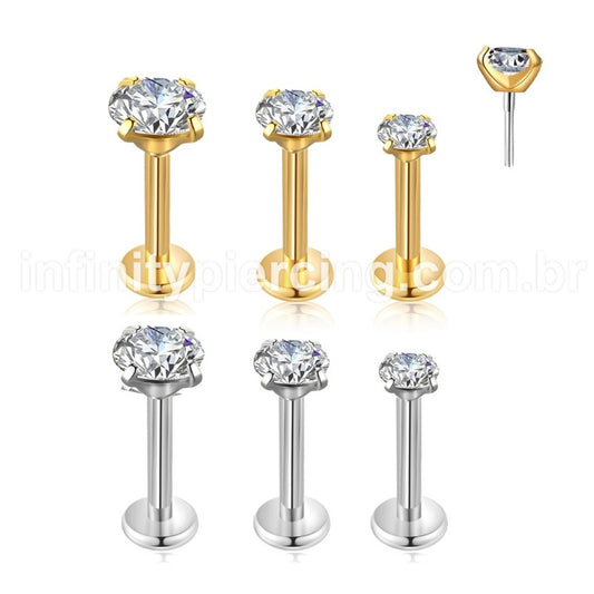 Piercing Labret Push Pin Aço Cirúrgico Zircônia Cravejada