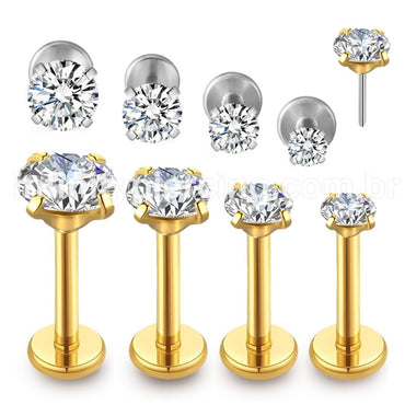 Piercing Labret Push Pin Aço Cirúrgico Zircônia Cravejada
