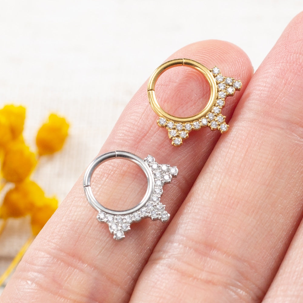 Piercing Argola Segmento Articulado Aço Cirúrgico Zircônia Cravejada
