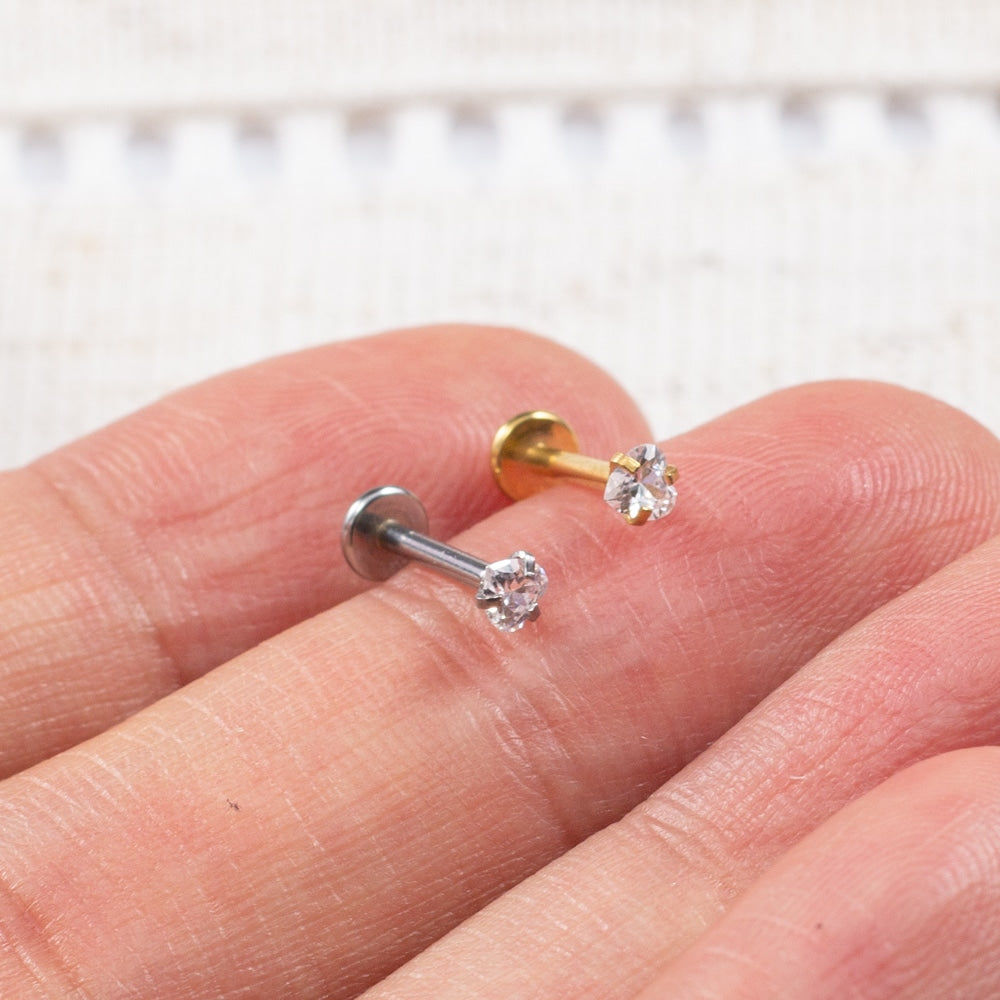 Piercing Labret Aço Cirúgico Push Pin Coração Zircônia