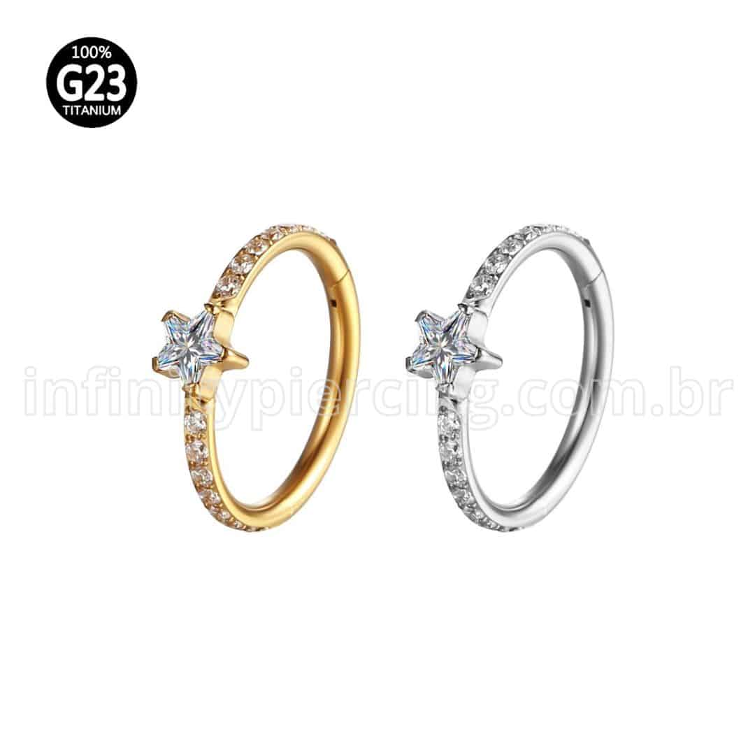Piercing Argola Titânio Segmento Articulado Zircônia Estrela