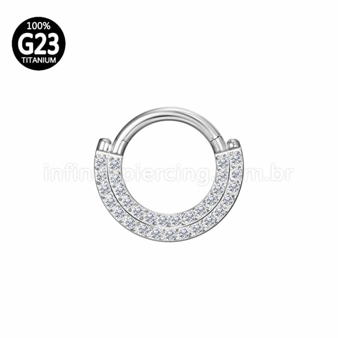 Piercing Argola Titânio Segmento Articulado 2 Fileiras Zircônia