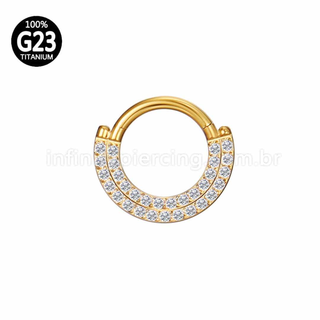 Piercing Argola Titânio Segmento Articulado 2 Fileiras Zircônia