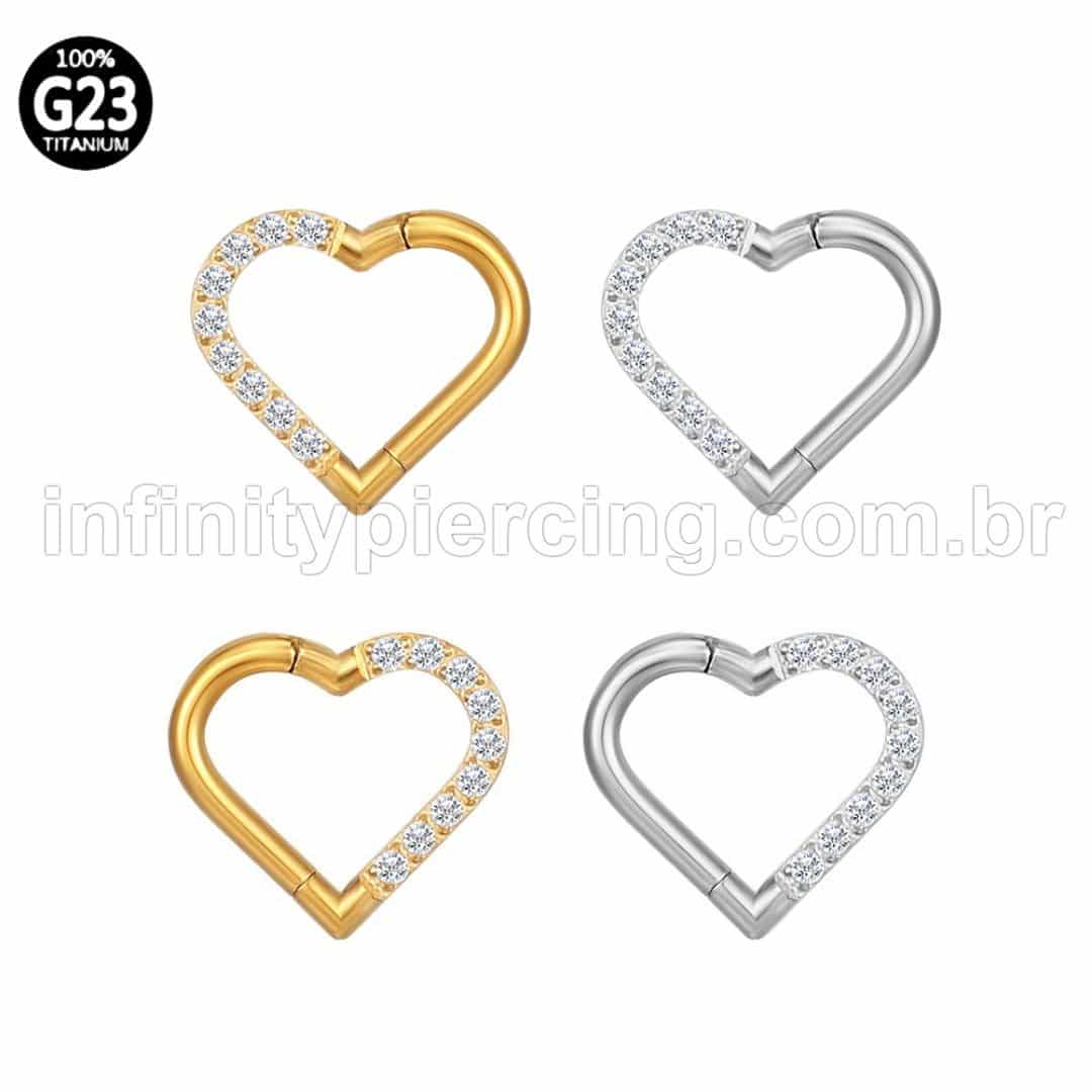 Piercing Coração Titânio Segmento Articulado Zircônia Cravejada