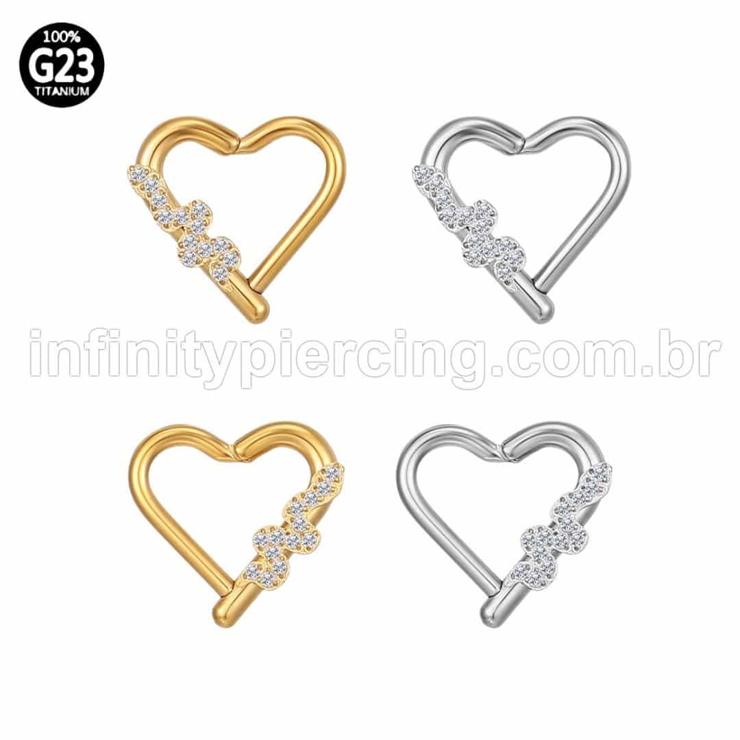 Piercing Coração Titânio Segmento Articulado Cobra Zircônia Cravejada